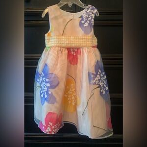 Marmallata Striped Dress with Blue, Pink, and Yellow Floral overlay